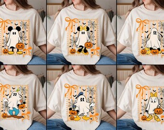 Camiseta de Halloween do Mickey e seus amigos, camiseta do Mickey Fantasma, camiseta da Temporada Assustadora de 2025 do Mouse, camiseta da Disney Pumkin, camiseta combinando com a família Disney