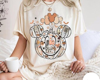 Vintage Disney Pumpkin Shirt, Cute Disney Boo Fall, Disney Spooky Seasons Shirt, Floral Pumpkin Shirt, Mickey And Minnie Halloween Shirt,