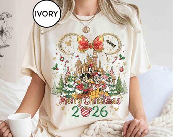 Custom Disney Castle Christmas Shirt, Minnie Bowchristmas Tshirt, Mickey And Friends Christmas Tee, Disney Trip Shirt, Xmas Holiday Shirt
