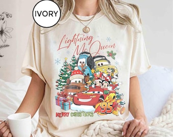 Vintage Disney Cars Merry Christmas Shirt, Lightning Mcqueen Xmas Tshirt, Mcqueen Mater Guido Tee, Disney Trip Shirt, Xmas Holiday Shirt