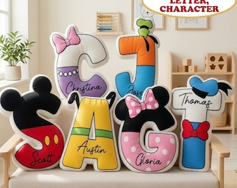 Custom Mickey & Friends Letter Pillow, Personalized Mickey Alphabet Cushion, Dinsey Characters Pillow, Disney Fan Gift, Decor Cushion