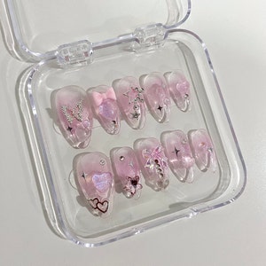 Hand Made Press Ons | Y2k Nails| Pink aura nails| w/ charms