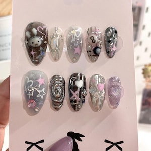 Miffy Chrome 3D Press Ons | 3D nail art