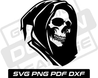 Parca (Svg - PDF - PNG - DXF) - Guadaña - Halloween - Uso comercial - Ángel de la Muerte - Silueta - Imágenes prediseñadas - Descarga instantánea - Gótico