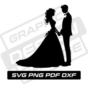 Noiva e noivo svg - pdf - png - dxf - casal de noivos - uso comercial - recém-casados - silhueta - clip art - download instantâneo - casado
