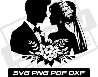 Bride and groom svg - pdf - png - dxf - wedding couple - commercial use - newlyweds - silhouette - clip art - instant download - married