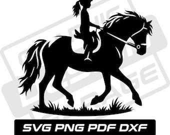 Girl riding horse svg - pdf - png - dxf - cowgirl silhouette - commercial use - western - rodeo - clip art - instant download - horse girl
