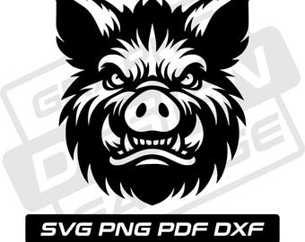Cerdo salvaje SVG - PDF - PNG - DXF - Mascota del equipo - Silueta de cerdo salvaje - Uso comercial - Jabalí - Cerdo - Clip Art - Descarga instantánea - Caza