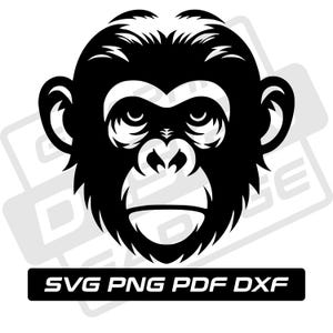 Monkey head svg - pdf - png - dxf - monkey face - monkey silhouette - commercial use - ape - zoo animal - clip art - instant download