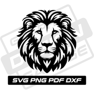 Tête de lion svg - pdf - png - dxf - animal de la jungle - silhouette de lion - usage commercial - chasse - clipart - téléchargement immédiat - visage de lion