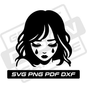 Chica llorando svg - pdf - png - dxf - mujer triste - uso comercial - lágrimas - silueta de niña - clip art - descarga instantánea - chica triste - llorando