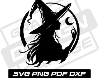 Hexe svg - pdf - png - dxf - Mond - kommerzielle Nutzung - Magie - Hexe Silhouette - Clip Art - Sofort Download - Halloween - Hexerei svg