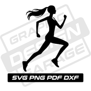 Mulher corredora svg - pdf - png - dxf - corredora - correr - uso comercial - corredora - silhueta - clip art - download instantâneo - maratona - esportes