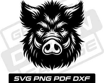 Jabalí (Svg, PDF, PNG, DXF) - Mascota del equipo - Silueta de jabalí - Uso comercial - Animal salvaje - Cerdo - Imágenes prediseñadas - Descarga instantánea