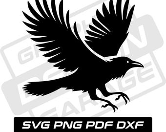 Crow flying svg - pdf - png - dxf - black bird - commercial use - raven - crow silhouette - clip art - instant download - halloween svg