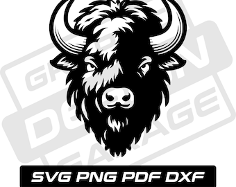 Bison svg - pdf - png - dxf - tête de bison - silhouette de bison - usage commercial - animal sauvage - chasse - clipart - téléchargement immédiat - buffle