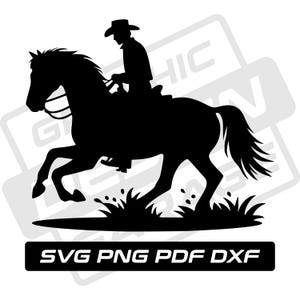 Horse rider svg - pdf - png - dxf - cowboy with horse - horse silhouette - commercial use - western - rodeo - clip art - instant download