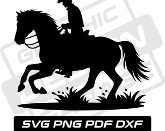 Horse rider svg - pdf - png - dxf - cowboy with horse - horse silhouette - commercial use - western - rodeo - clip art - instant download