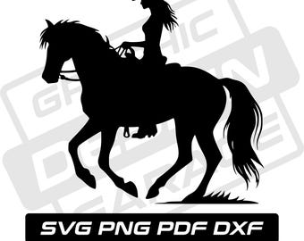 Cowgirl on horse svg - pdf - png - dxf - cowgirl silhouette - commercial use - western - rodeo - clip art - instant download - country