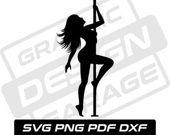 Bailarina de pole dance en formato SVG, PDF, PNG y DXF, para correr, uso comercial, bailarina exótica, silueta, clip art, descarga instantánea, stripper