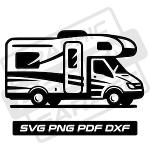 Autocaravana svg - pdf - png - dxf - camper - camping - uso comercial - rv - silueta de autocaravana - clip art - descarga instantánea - caravana