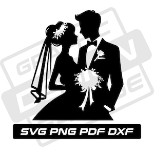 Bride and groom svg - pdf - png - dxf - wedding couple - commercial use - newlyweds - silhouette - clip art - instant download - married