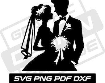 Bride and groom svg - pdf - png - dxf - wedding couple - commercial use - newlyweds - silhouette - clip art - instant download - married