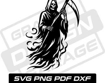 Parca (Svg - PDF - PNG - DXF) - Guadaña - Halloween - Uso comercial - Ángel de la Muerte - Silueta - Imágenes prediseñadas - Descarga instantánea - Gótico