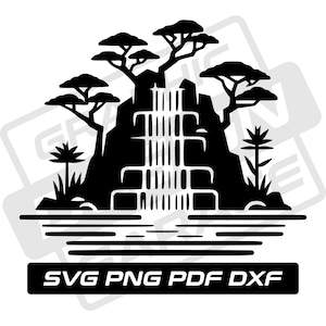 Waterfall svg - pdf - png - dxf - water feature - commercial use - river svg - waterfall silhouette - clip art - instant download - nature