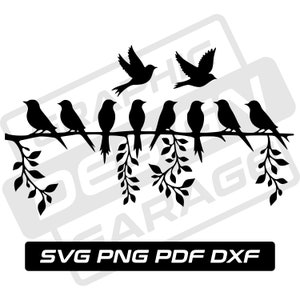 Aves no galho svg - pdf - png - dxf - pássaros empoleirados no galho - uso comercial - vida selvagem - silhueta - clip art - download instantâneo