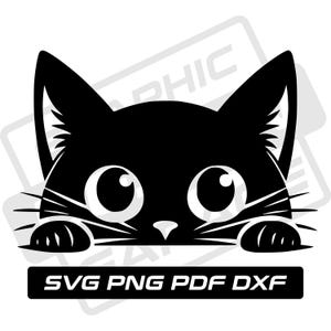 Chat furtif svg - pdf - png - dxf - silhouette de chat - chat voyeur - usage commercial - maman chat - tête de chat - clipart - téléchargement immédiat - chat