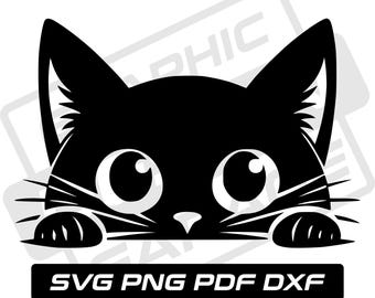 Peeking cat svg - pdf - png - dxf - cat silhouette - peeping cat - commercial use - cat mom - cat face - clip art - instant download - cat