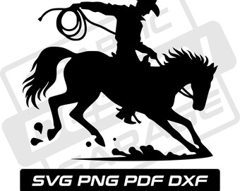Cowboy rodeo svg - pdf - png - dxf - horse rider - horse silhouette - commercial use - western - rodeo rider - clip art - instant download