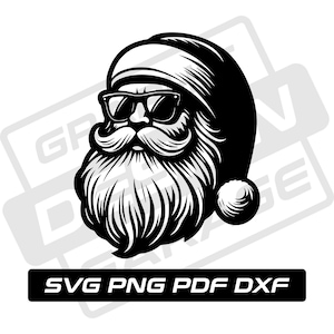 Zonnebril van de kerstman svg - pdf - png - dxf - hoofd van de kerstman - silhouet van de kerstman - commercieel gebruik - coole kerstman - illustraties - instant download - winter