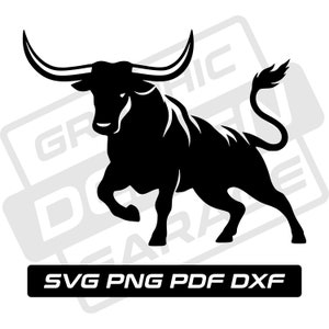 Stier svg - pdf - png - dxf - opladen stier - stier silhouet - commercieel gebruik - hoorns van de stier - jacht - illustraties - instant download - dier