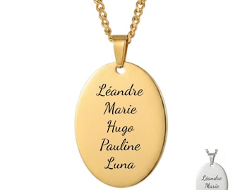 Collar con nombre grabado | Colgante familiar personalizado de oro | Medallón ovalado de acero inoxidable | Regalo para el Día de la Madre | Joyería de Melanie