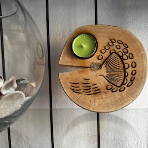 028 Rustic Wood Tea Light Candle Holder with Sea Side Decor - Fish Decor