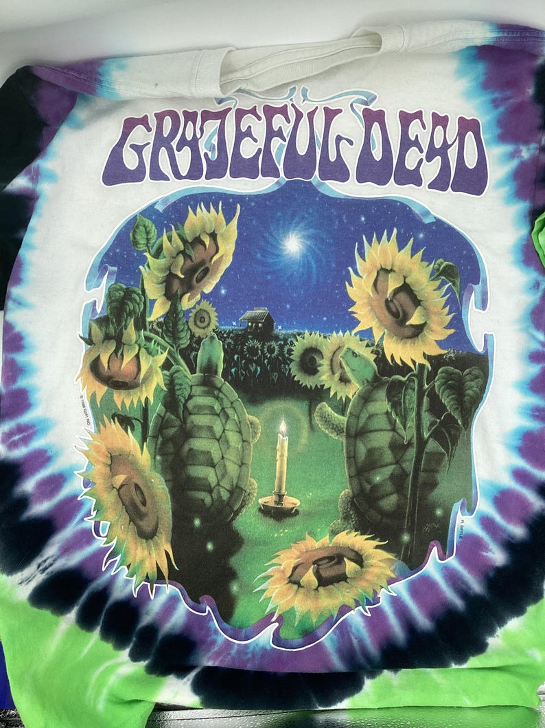 Authentic Grateful Dead Liquid Blue Psychedelic Sunflower Turtle Tie-Dye Size Medium Festival T-Shirt image 8