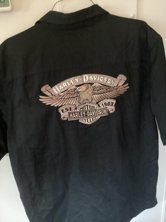 Harley Davidson Button Down Large Black Shirt Eag… - image 5