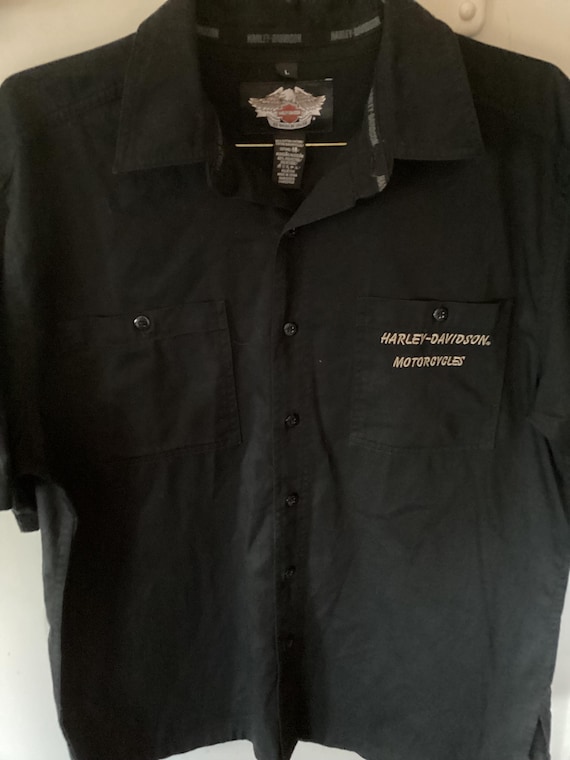 Harley Davidson Button Down Large Black Shirt Eag… - image 4