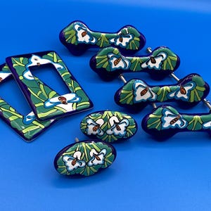 Vintage Hand Painted Mexican Ceramic Drawer Pulls & Light Socket Covers Tonala Style
