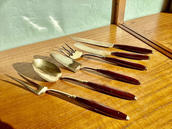 Bronze Thailand Wooden Handle 90 Piece Flatware Set - Etsy