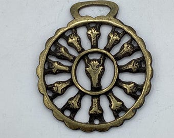 Antique English Horse Brass Medallion: Circle of Thirteen Horse Heads