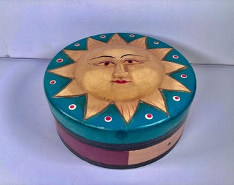 Wooden Round Sun Carved Box