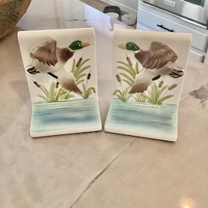 Otigiri Porcelain Bookends patos-reais pintados à mão vintage prateleira estante decoração de interiores para casa livros biblioteca colecionáveis presente de Natal