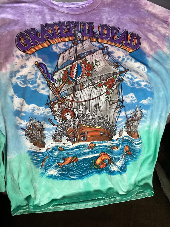 Grateful Dead Ship of Fools XL Liquid Blue Tie-dye Long Sleeve T