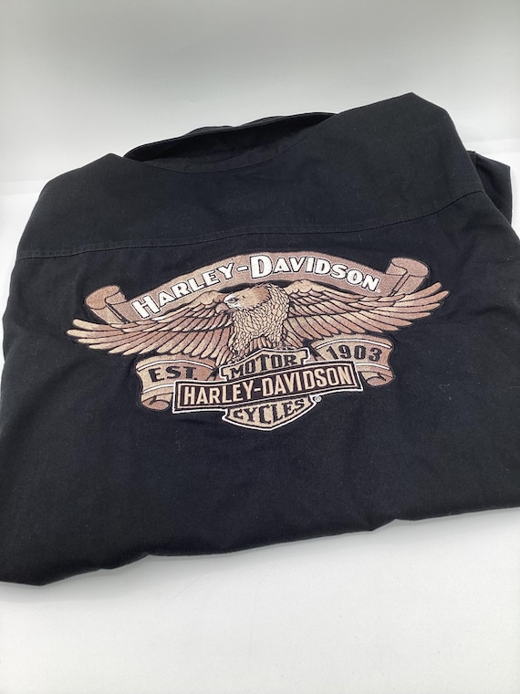 Harley Davidson Button Down Large Black Shirt Eag… - image 7
