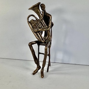 Folk art Tuba Player Metal Figurines Musician Statues 9” Home and Living Decor Musical Instruments Orchestra Gifts Sculptures shelf decor