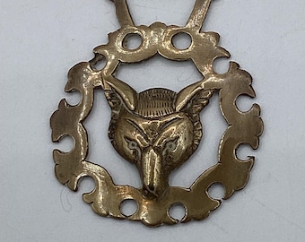 Antique Fox Head Horse Brass English Harness Medallion