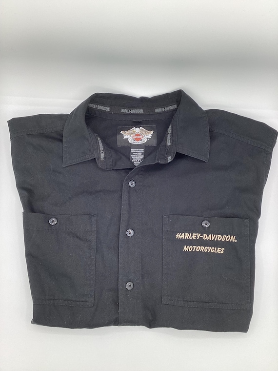 Harley Davidson Button Down Large Black Shirt Eag… - image 1
